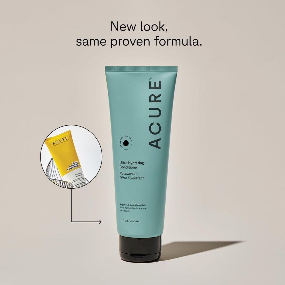 Acure Ultra Hydrating Conditioner bottle, creamy formula detangles and nourishes