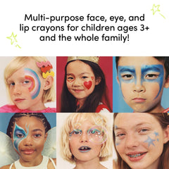 Evereden Unicorn crayon used on lips for fun, kid-friendly color.