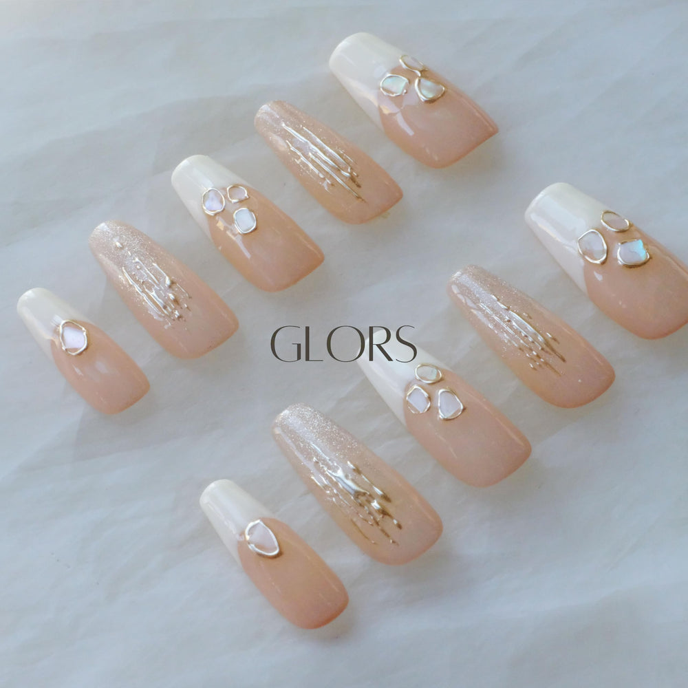 Shell embellishments catch light for a subtle, premium look