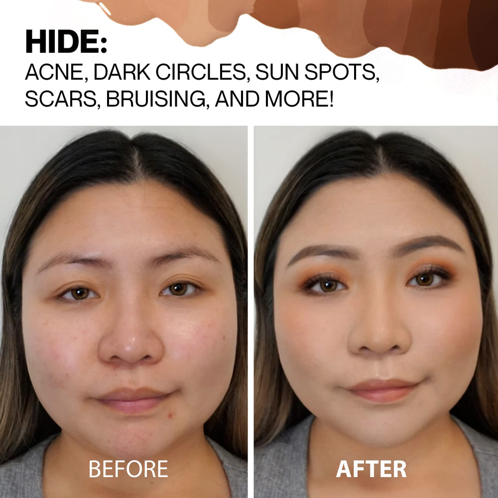 Hide Liquid Concealer Linen buildable coverage image demonstrates layering possibilities