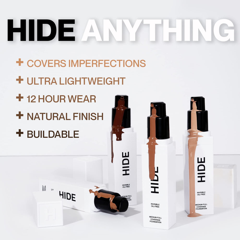 HIDE Premium Liquid Foundation buildable coverage swatches on skin