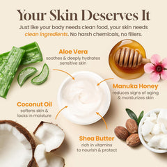 Honeyskin Organic USA-made cruelty-free label on packaging.