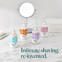 User performing a shaving routine with IntiMD product for bikini line and underarms.