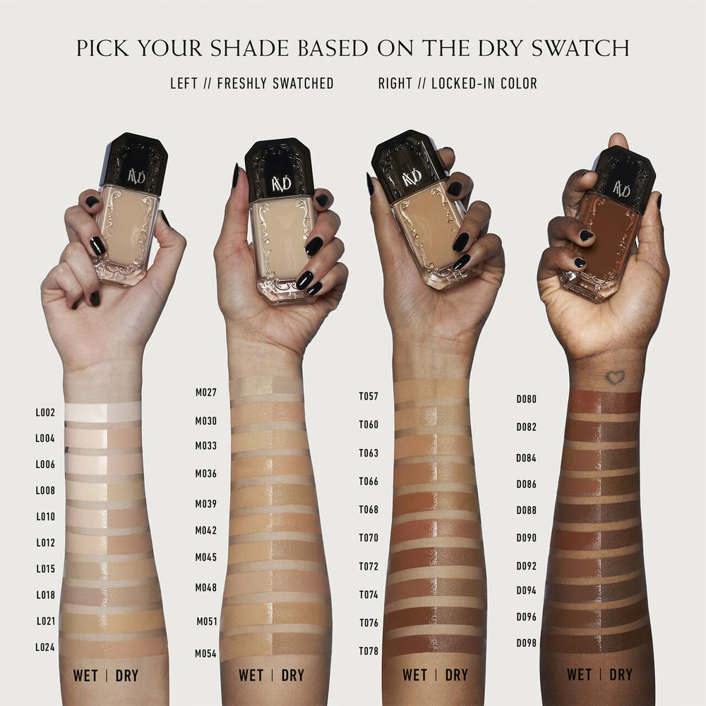 Kat Von D Good Apple Tan 066 arm swatch shows even, breathable color.