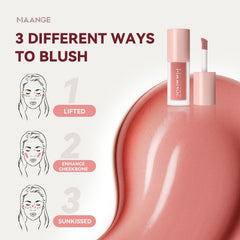 MAANGE liquid blush texture closeup demonstrating smooth hydrating formula for easy blend