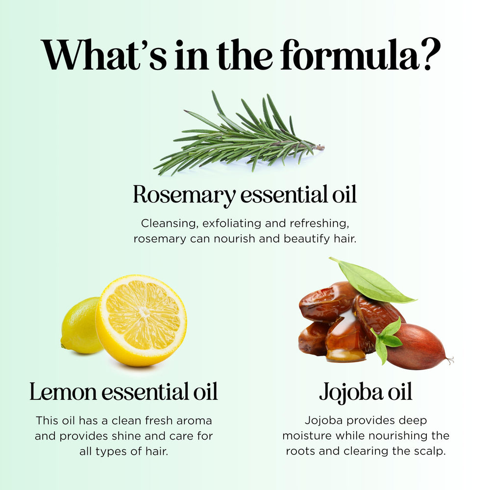 Natural oils montage beside bottle for balanced, nourished scalp