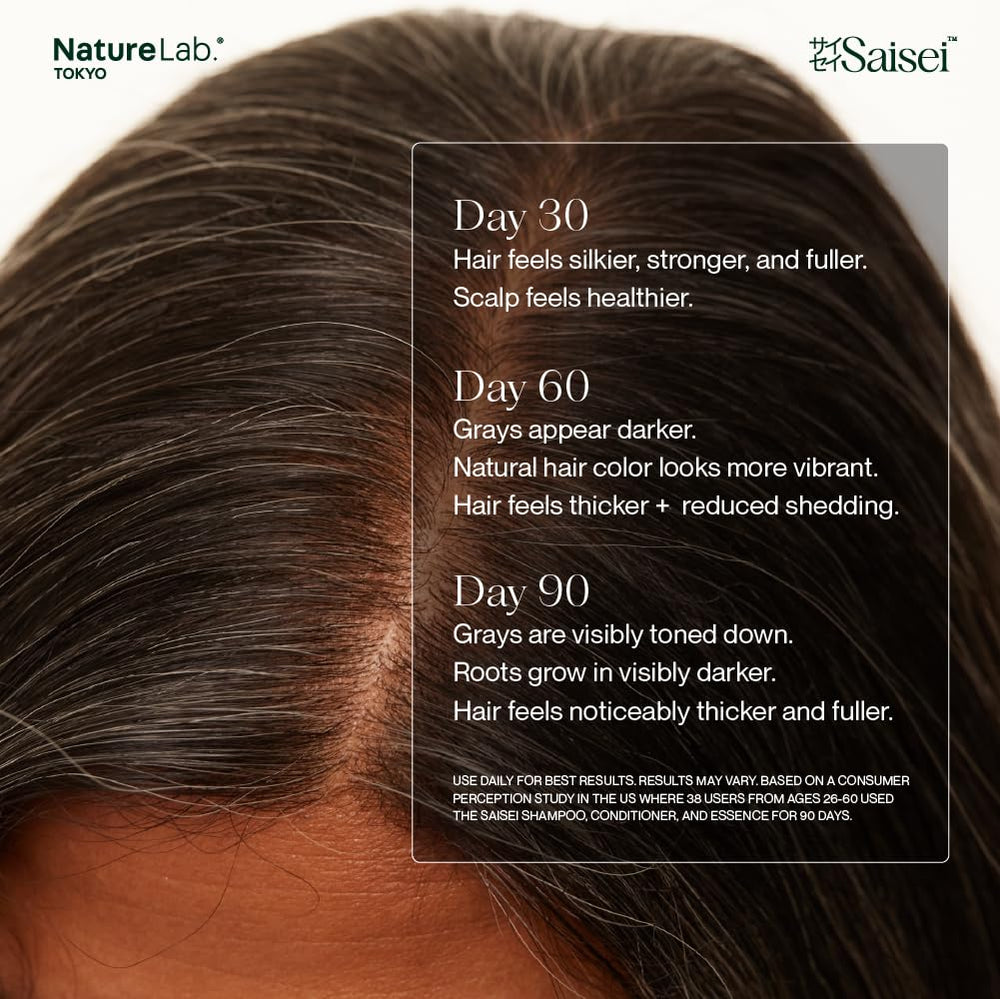 NatureLab.TOKYO SAISEI Stress Defense Amino Acid Shampoo foam visible on hair in shower