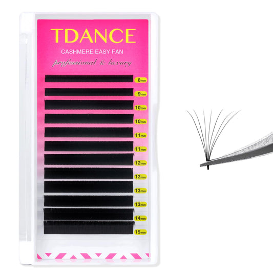 TDANCE cashmere easy fan lashes close-up, ultra-soft fibers for light, fluffy volume.