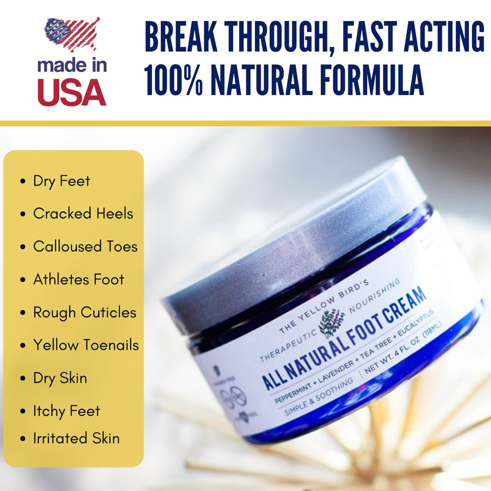 The Yellow Bird Foot Cream texture and application being massaged into skin.