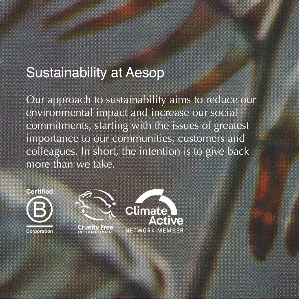 Aesop Aromatique labels front highlight cruelty-free, paraben-free care.