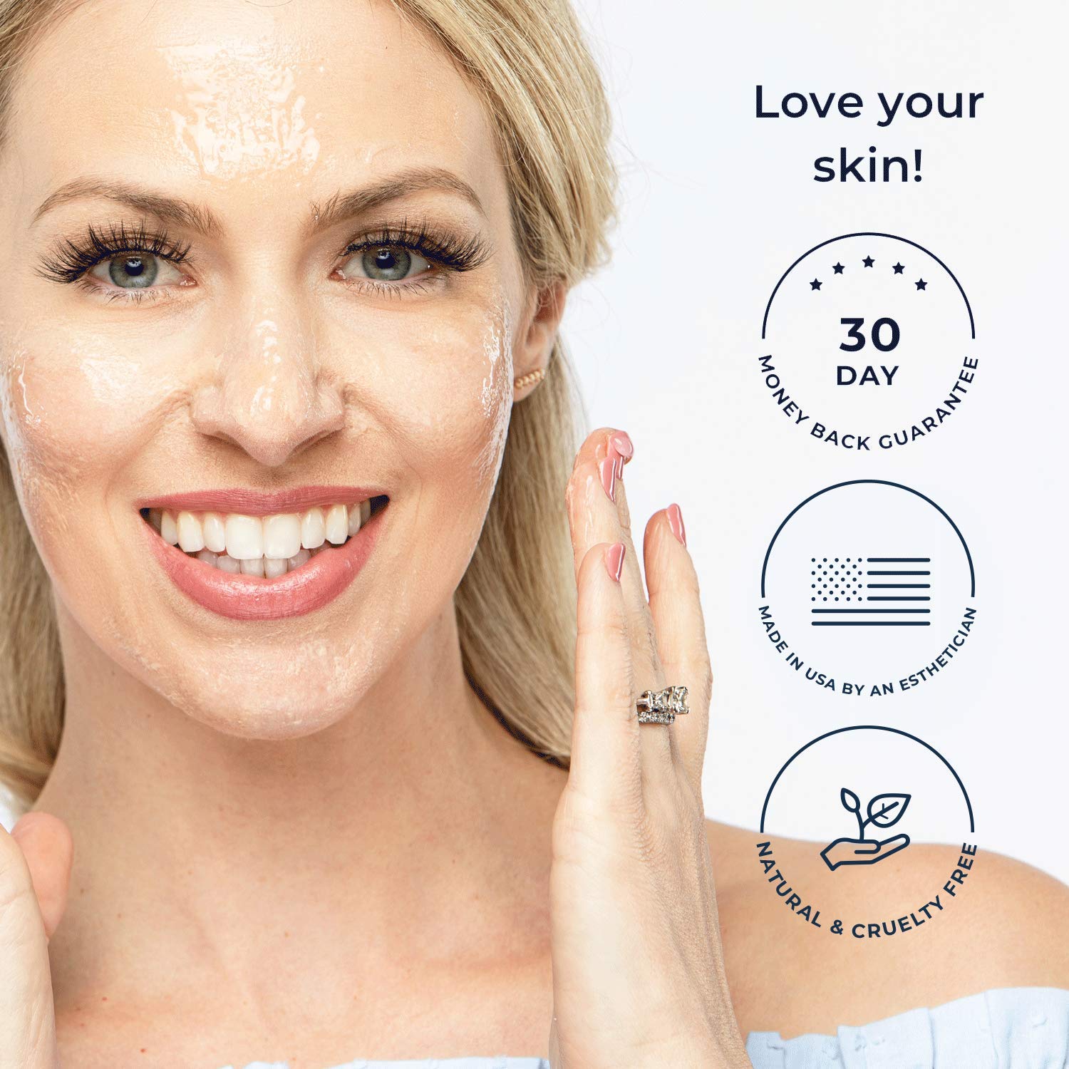 Alana Mitchell clear collagen mask application close-up ready for instant firming.
