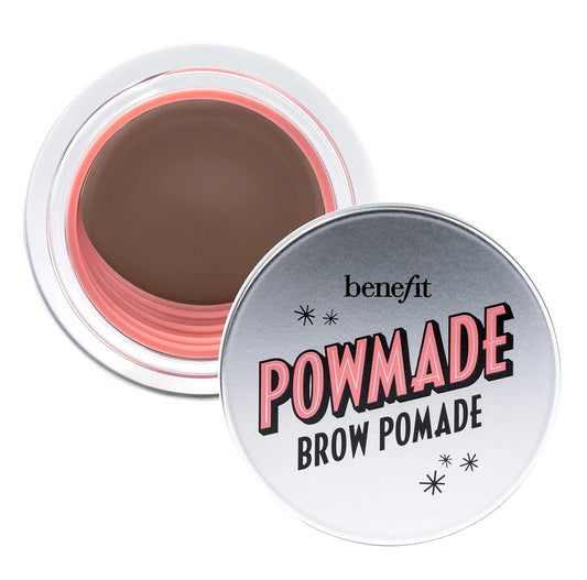 Benefit POWmade Brow Pomade jar close-up shows rich color for defined brows