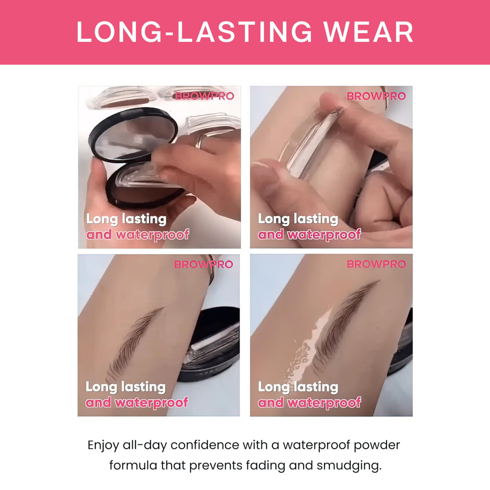 BrowPro Eyebrow Stamp waterproof powder resists smudging through activities.