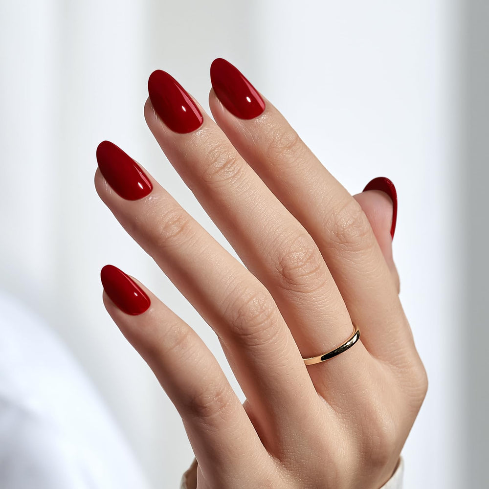 BTArtbox cardinal red nails with glue and tabs for flexible wear