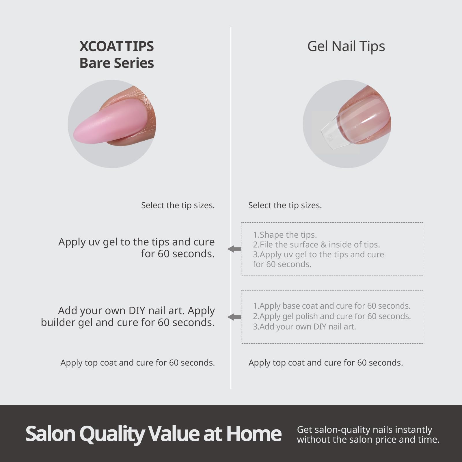 BTArtboxNails XCOATTIPS dual options: glue or gel glue for removal flexibility.