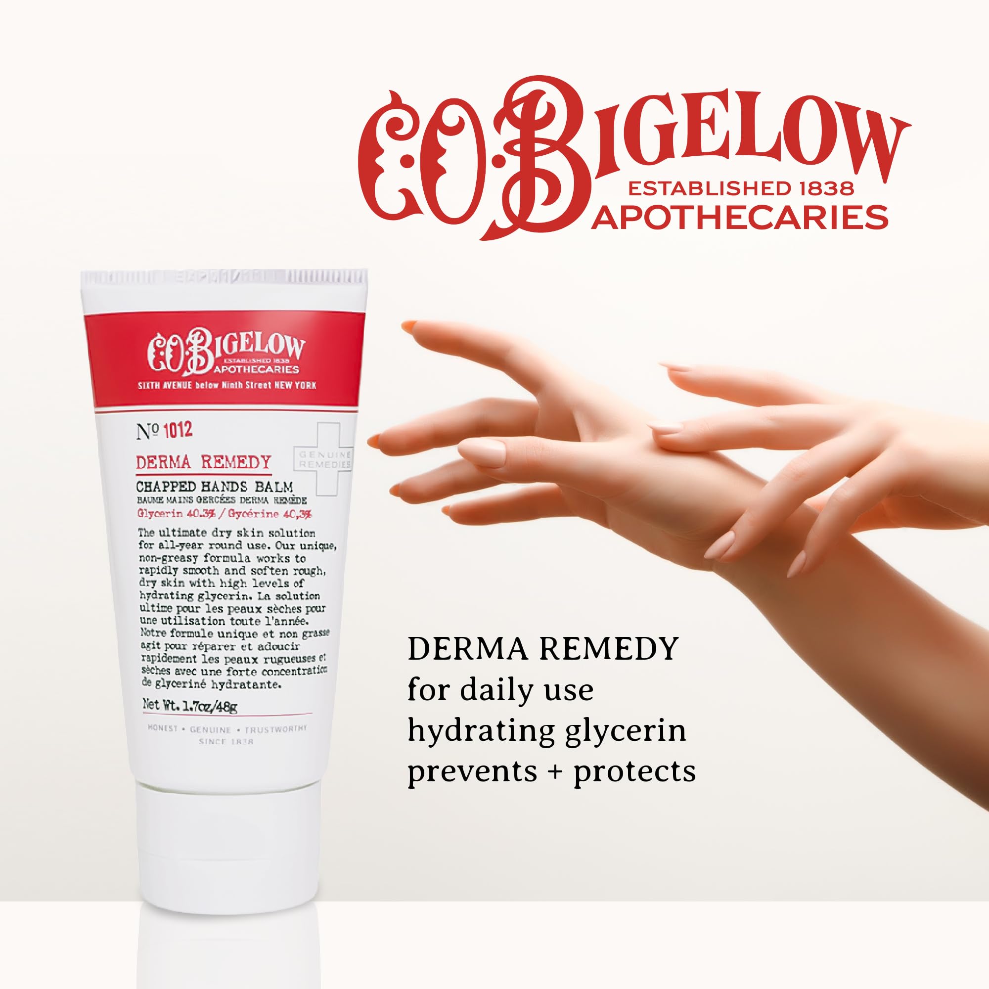 C.O. Bigelow Chapped Hands Balm texture close-up showing non-greasy hydration.