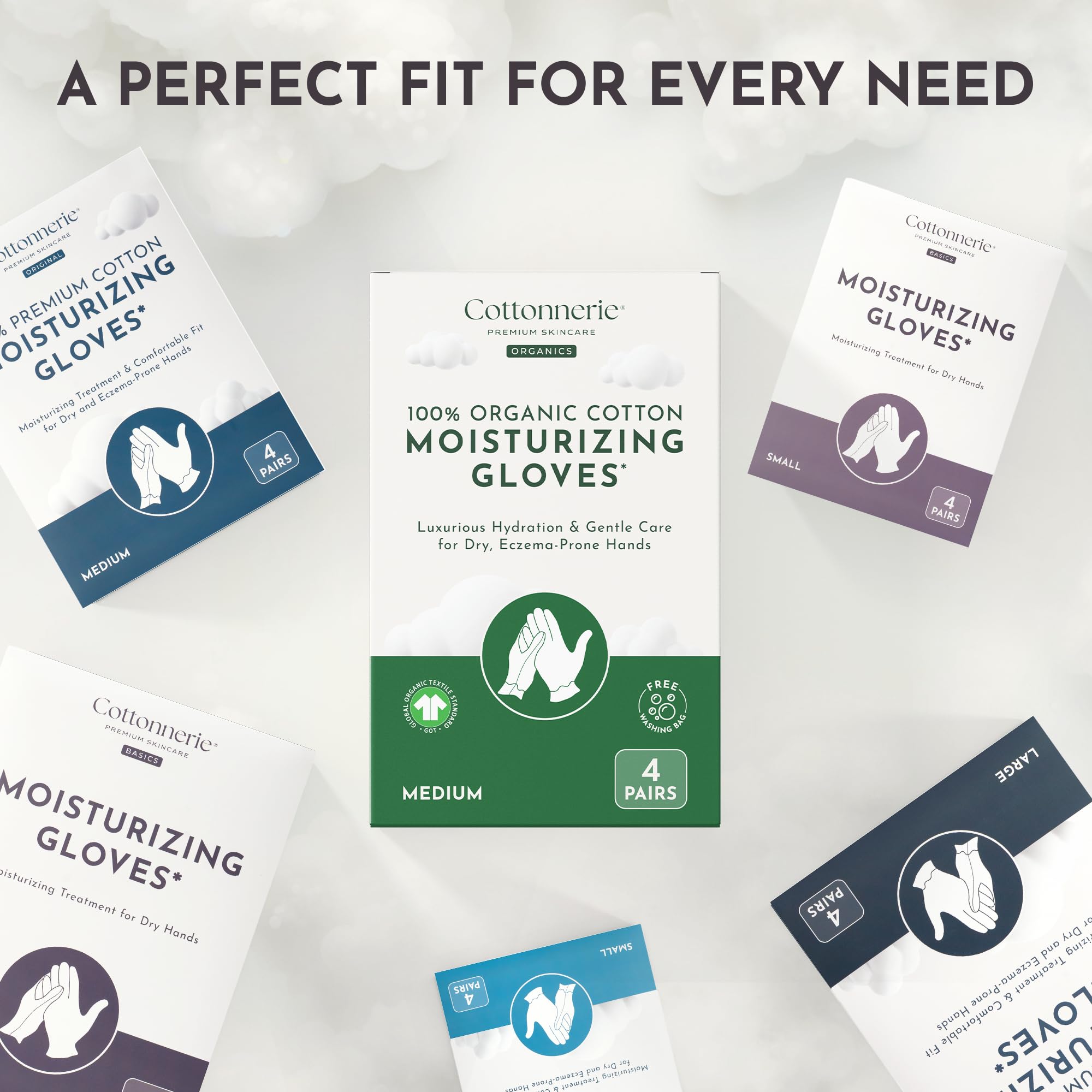 Cottonnerie Basics sleeping gloves in medium size support gentle skin hydration.