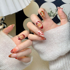 CTTHNBD almond nails in winter cherry color for salon-like at-home wear