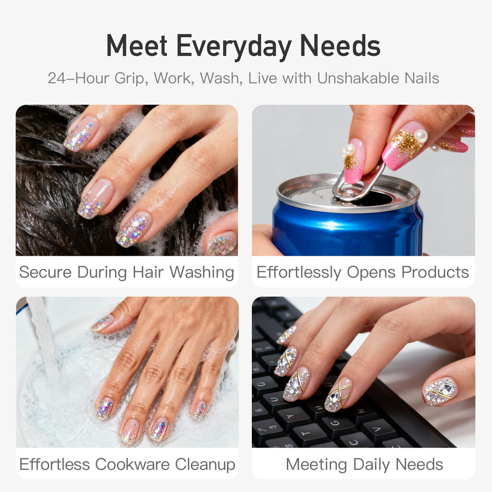 CurvLife CareHold Pro clear nail tab closeup showing blend with nail
