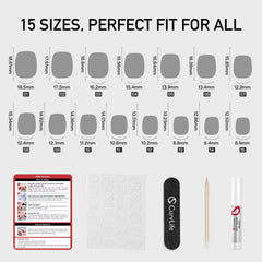 15-size set ensures a comfortable, precise fit across many nail beds.