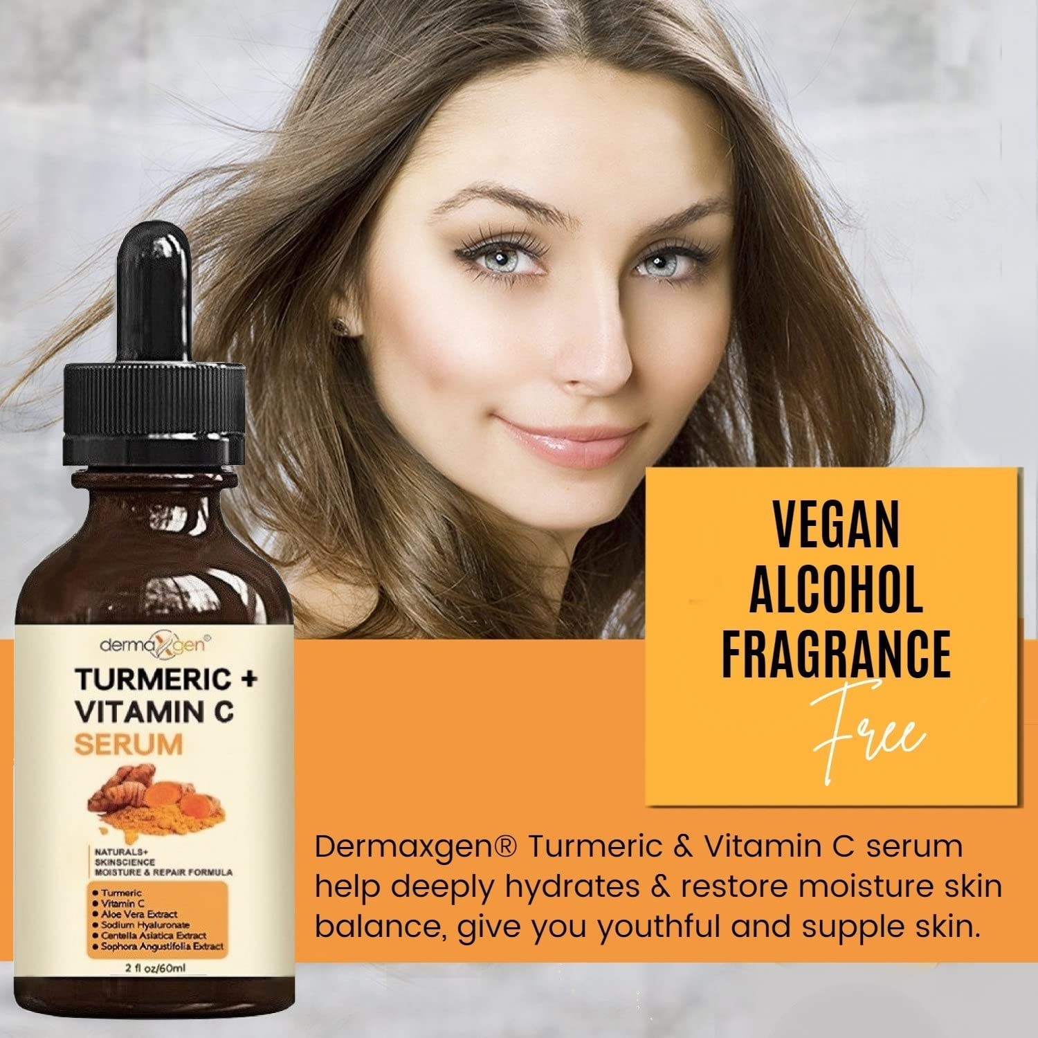 DERMAXGEN Turmeric Serum targeting dark spots on swatch.