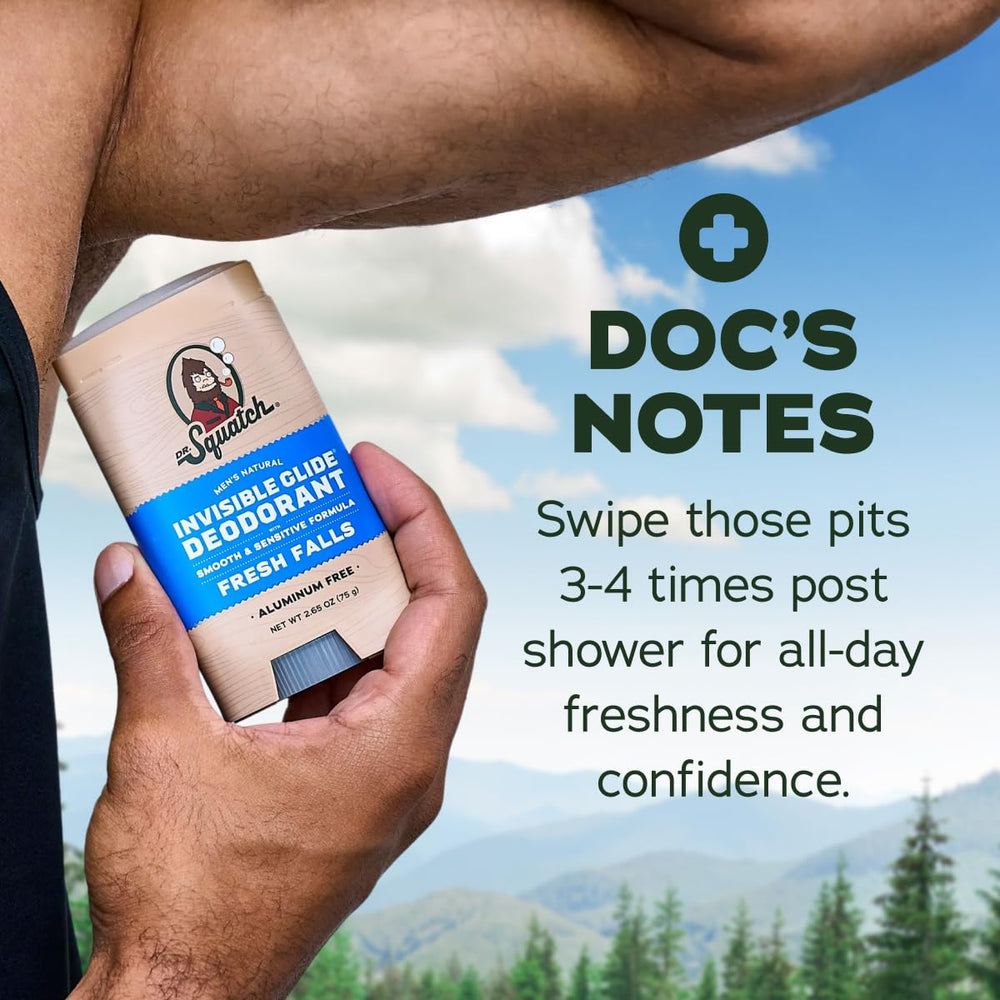 Label highlighting aluminum-free formula on Dr. Squatch Invisible Glide package.