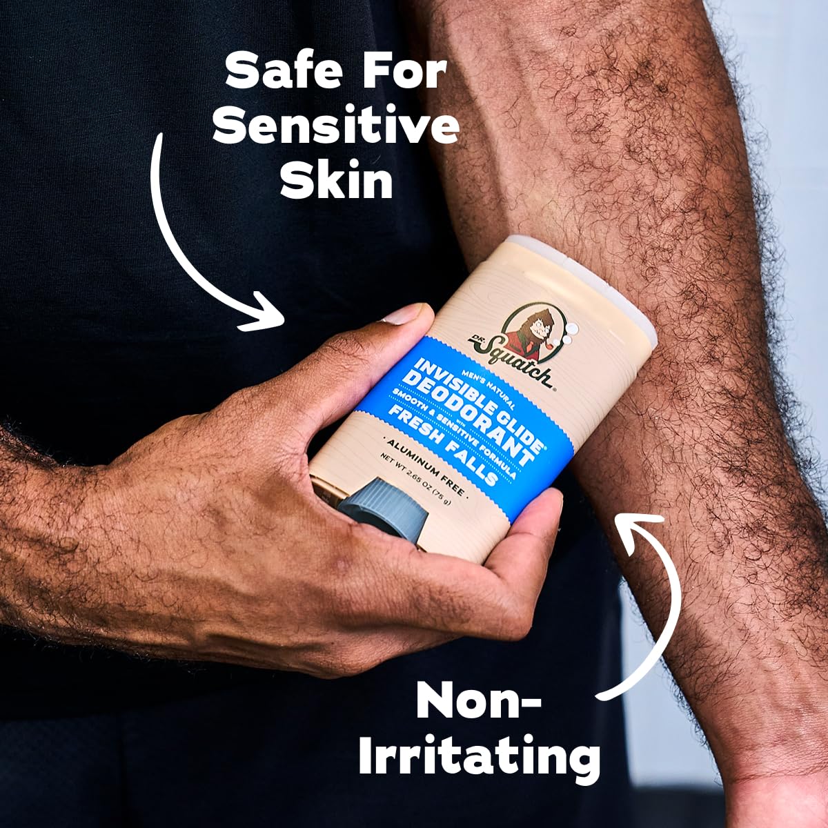 Close-up of Dr. Squatch Invisible Glide Fresh Falls stick and smooth application.