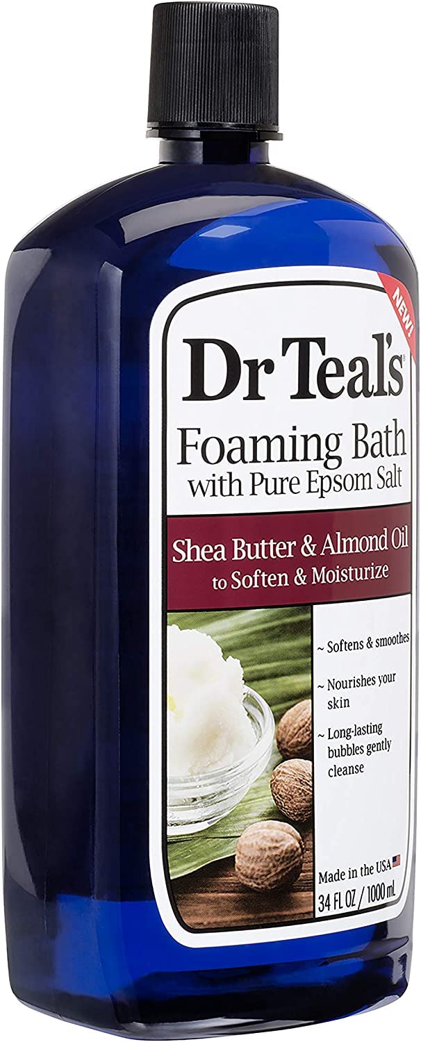 Dr Teal's luxurious foam bath creating rich lather and spa-like ambiance