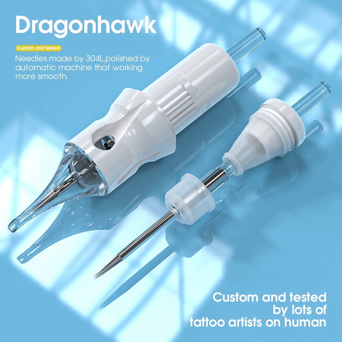 Dragonhawk 1009RL needle supports fine details with consistent ink pickup.