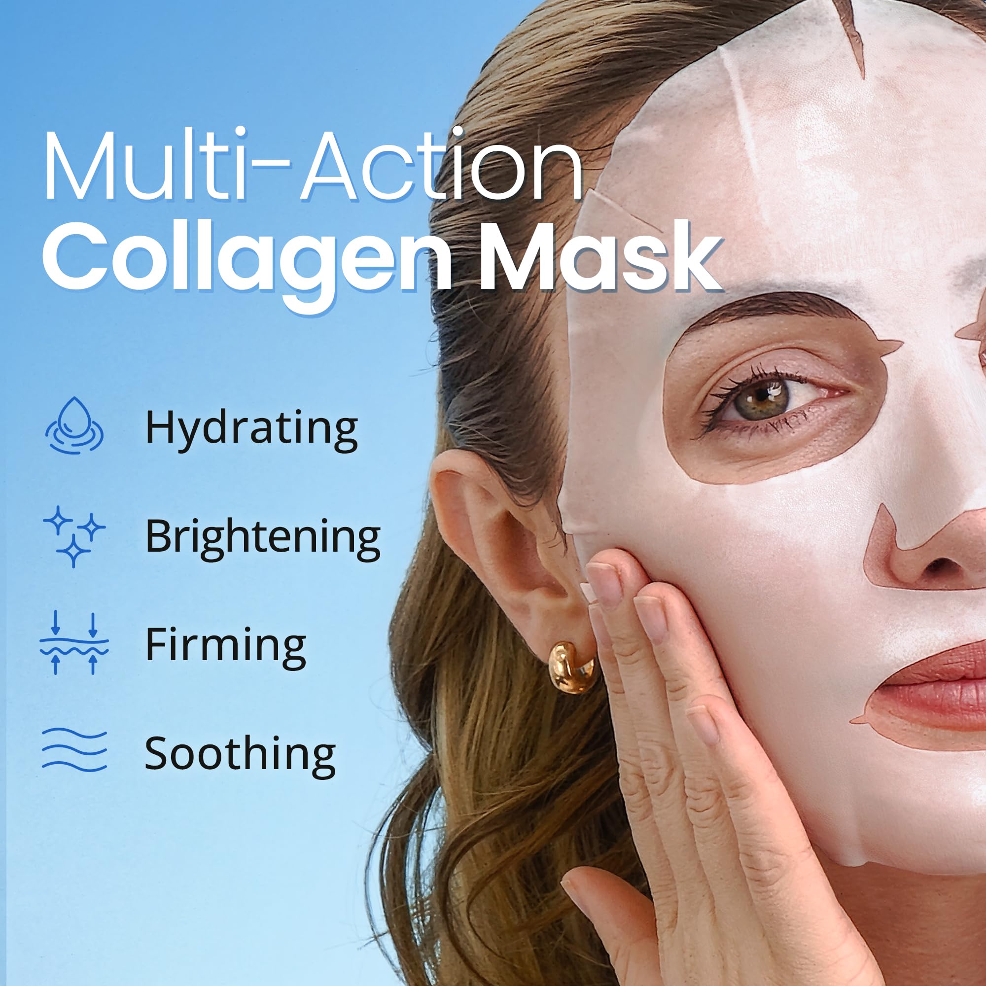 Ebanel collagen sheet mask applied on the face for instant glow and hydration