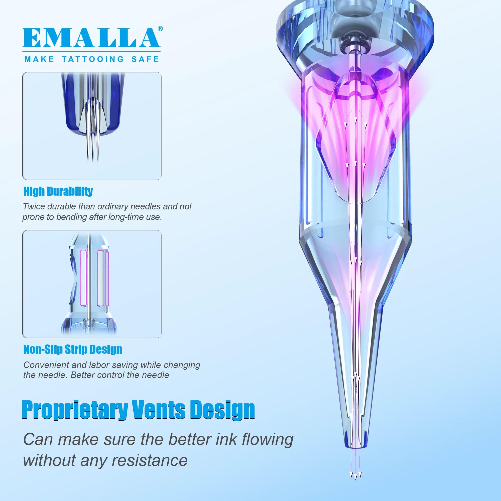 Emalla Eliot needles square-bar stability aids precision in lining tasks.