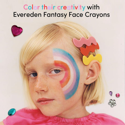 Evereden Fantasy Face Crayon Electric Blue swatch on eyes for bold, kid-friendly color.