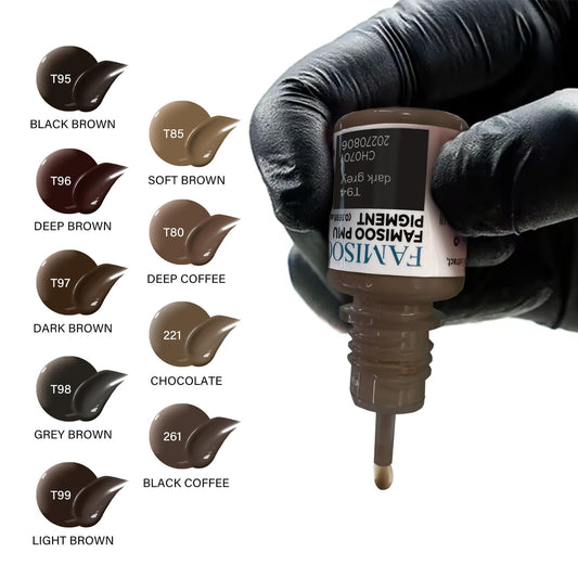 FAMISOO PMU pigments true-tone color chart showing a versatile palette.