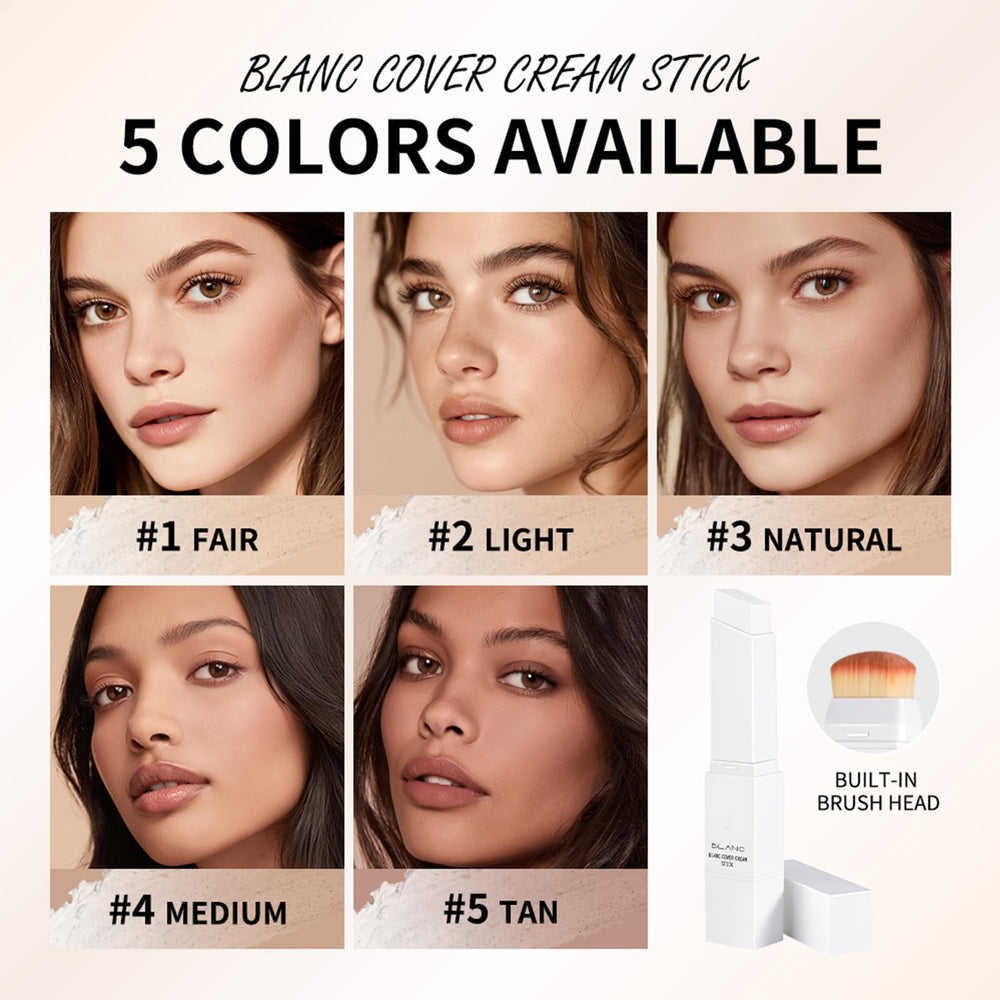 Fovcos Blanc Cover Cream Stick pore-blurring finish smooths texture.