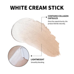 Fovcos Blanc Cover Cream Stick activation during blend revealing natural glow.