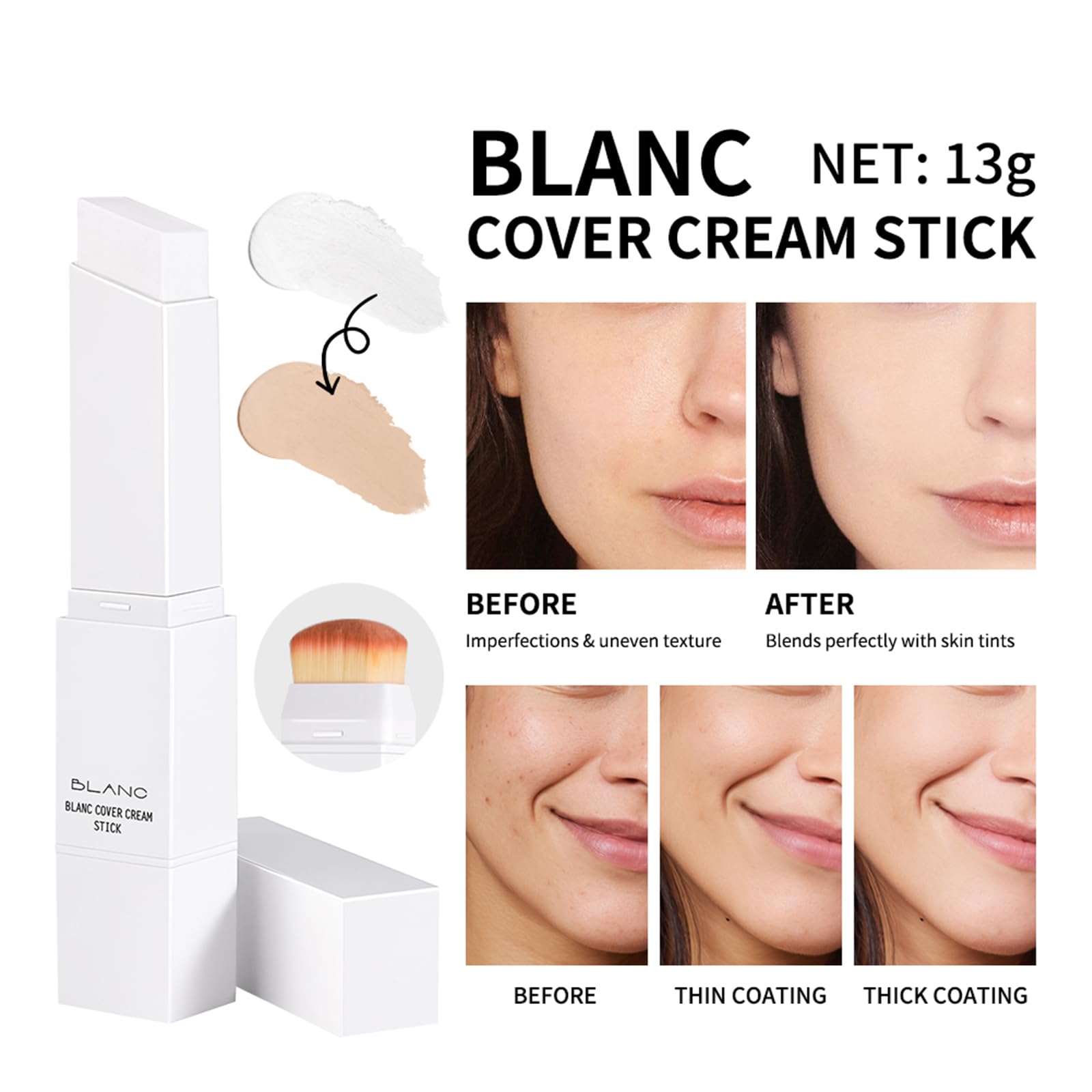 Fovcos Blanc Cover Cream Stick tone matching for natural look.