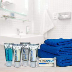 Freshscent conditioner display in a sturdy cardboard case for hotels.