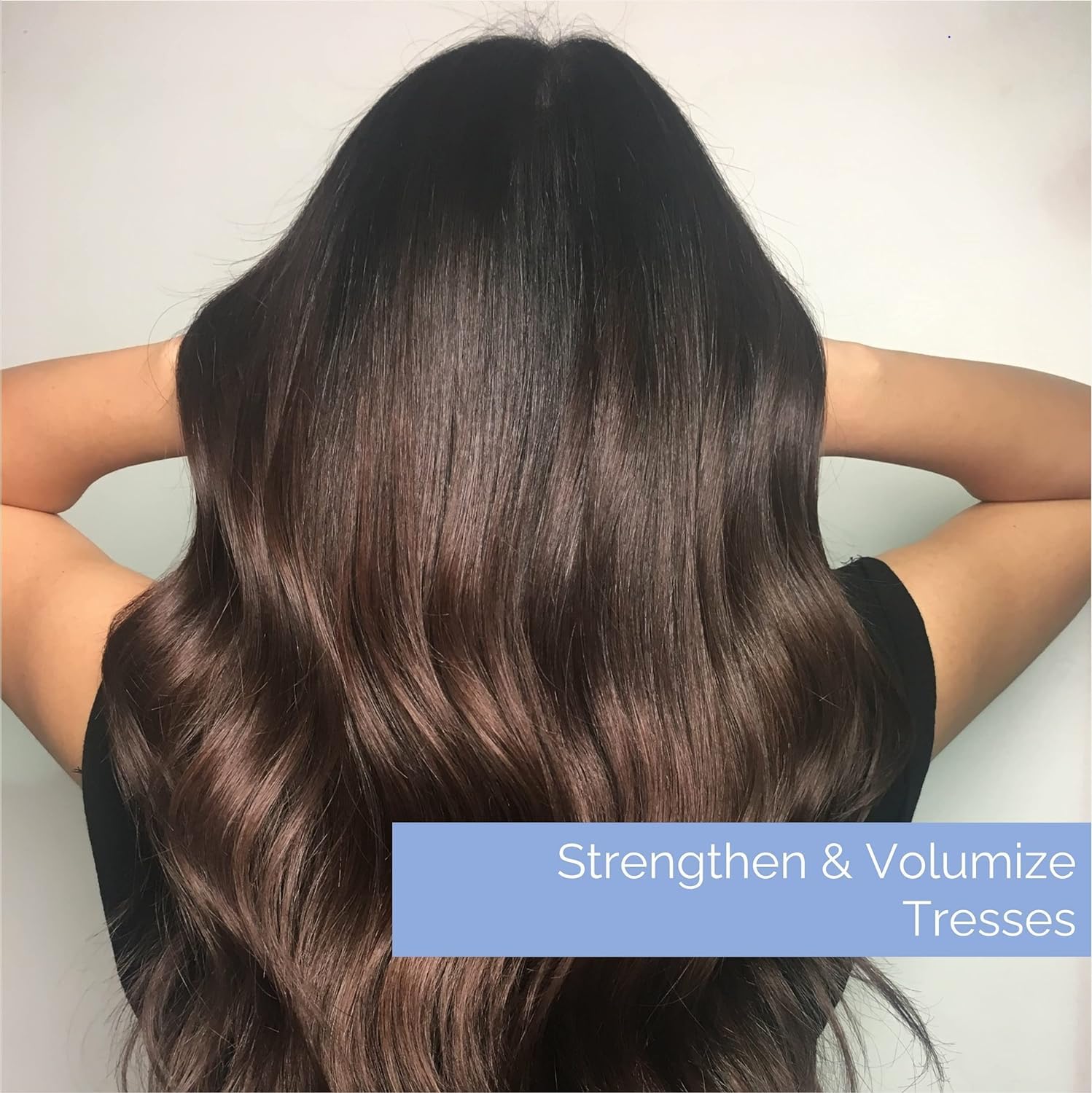 Texture swatch shows smooth, frizz-controlled hair after use.