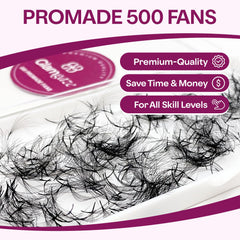 Glamgaze 500 premade fans 12mm pack for versatile length options and fuller results.