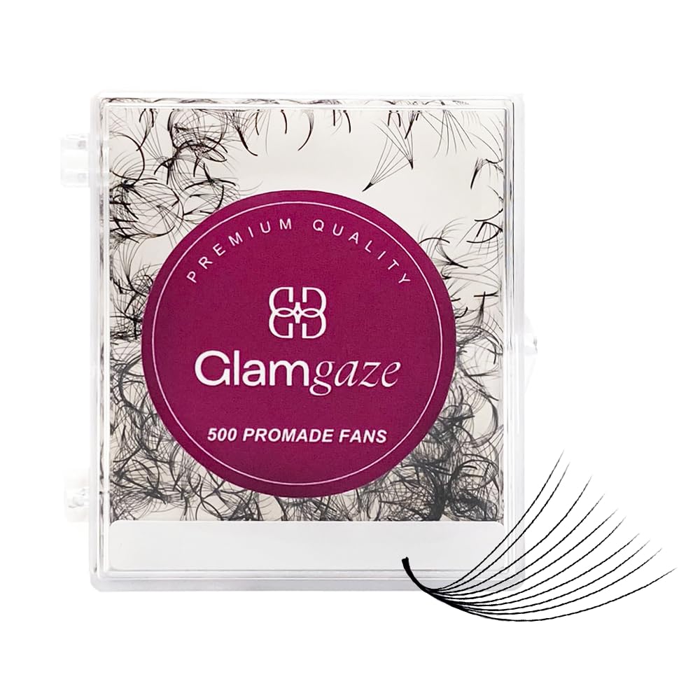 Glamgaze 500 premade fans 8mm pack for fast, natural-volume lash sets.