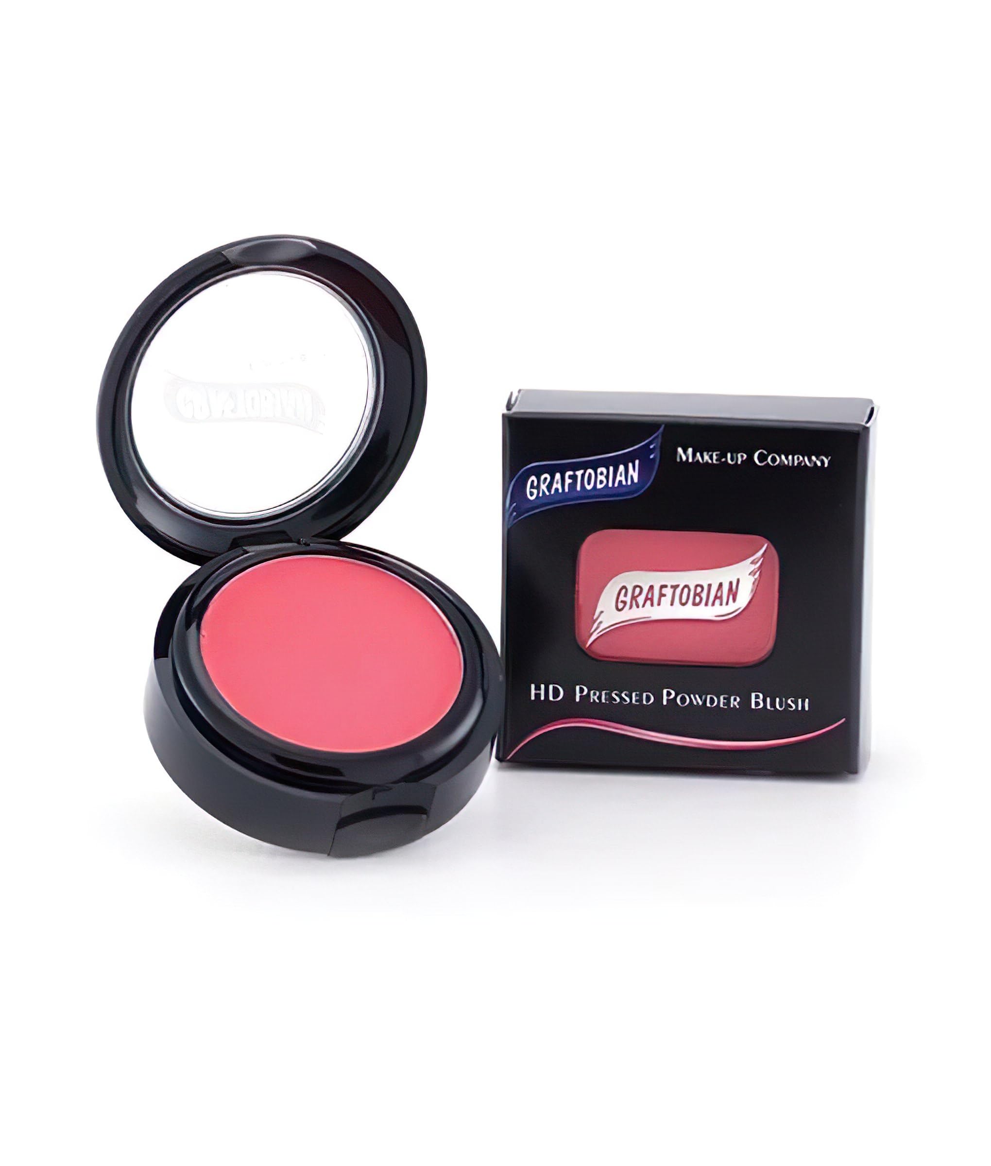 Graftobian pressed powder blush compact with mirror and brush for on-the-go application