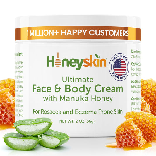 Honeyskin Manuka Honey Face Moisturizer bottle close-up for deep hydration.