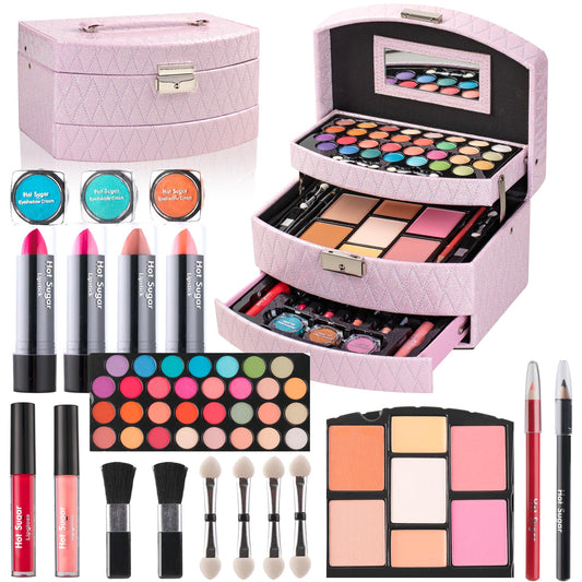 Hot Sugar makeup kit pink train case, portable and organized for beginners