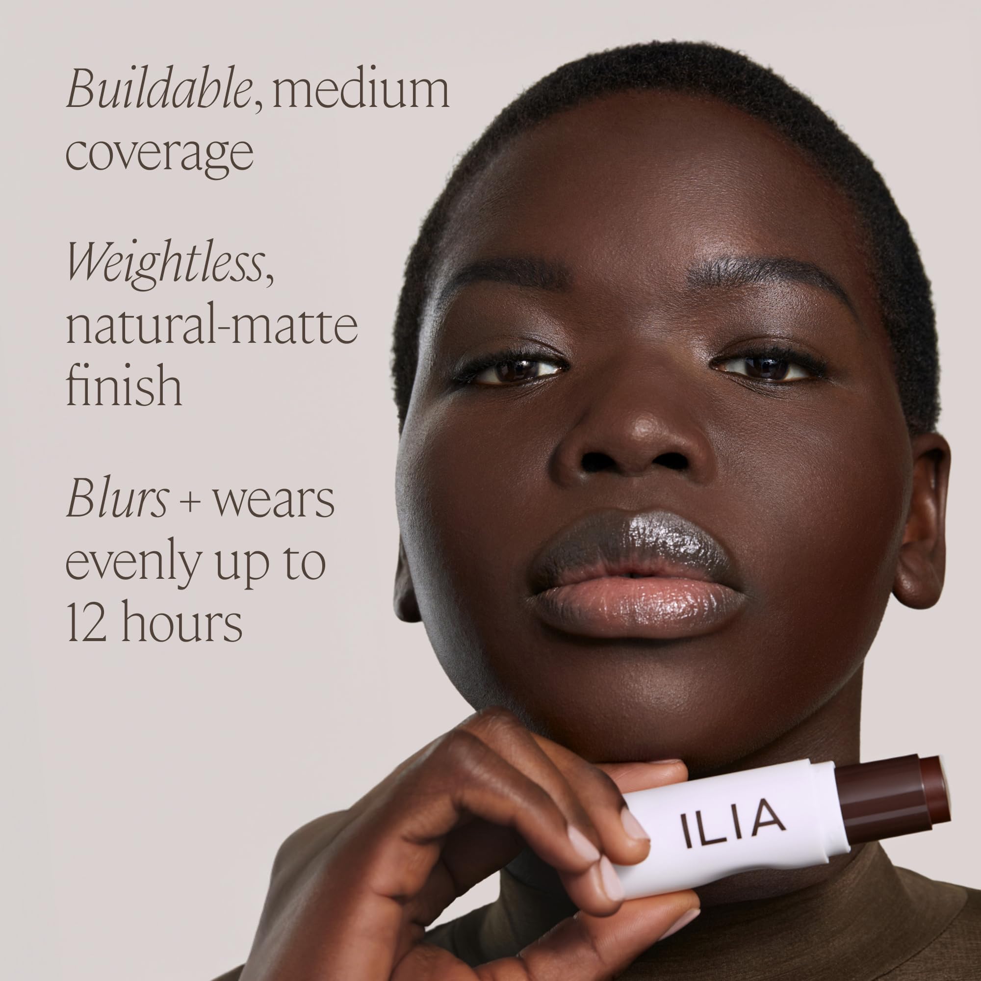 ILIA swatch on hand demonstrates buildable coverage