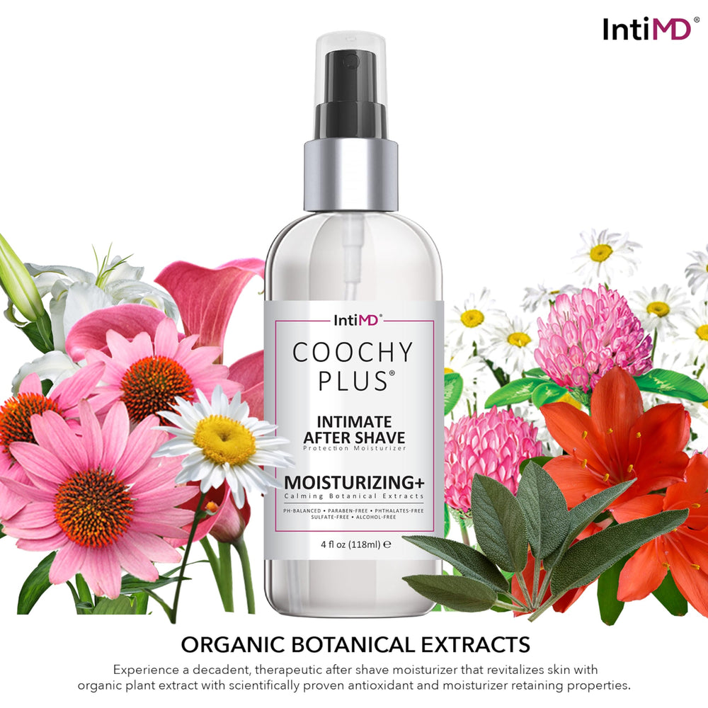 IntiMD After Shave Mist being applied to skin for nourishment