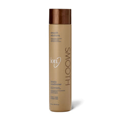 Ion Keratin Smoothing Conditioner bottle demonstrates frizz control on sleek hair