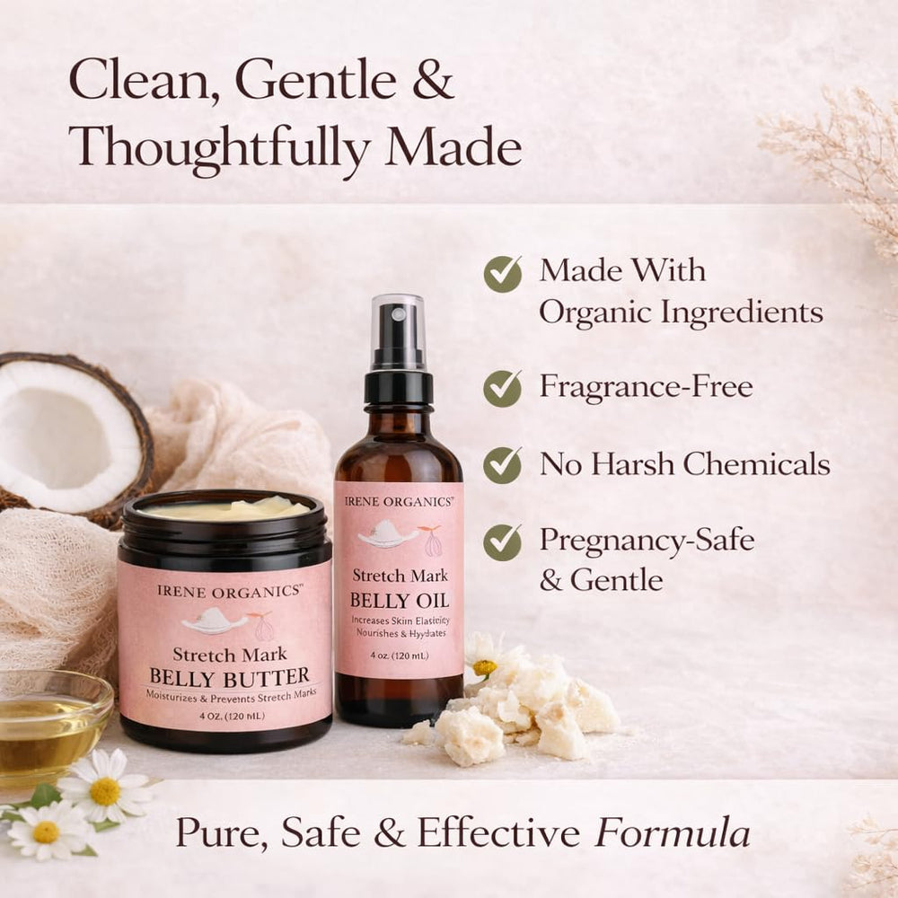 Irene Organics Belly Butter texture close-up shows non-greasy feel