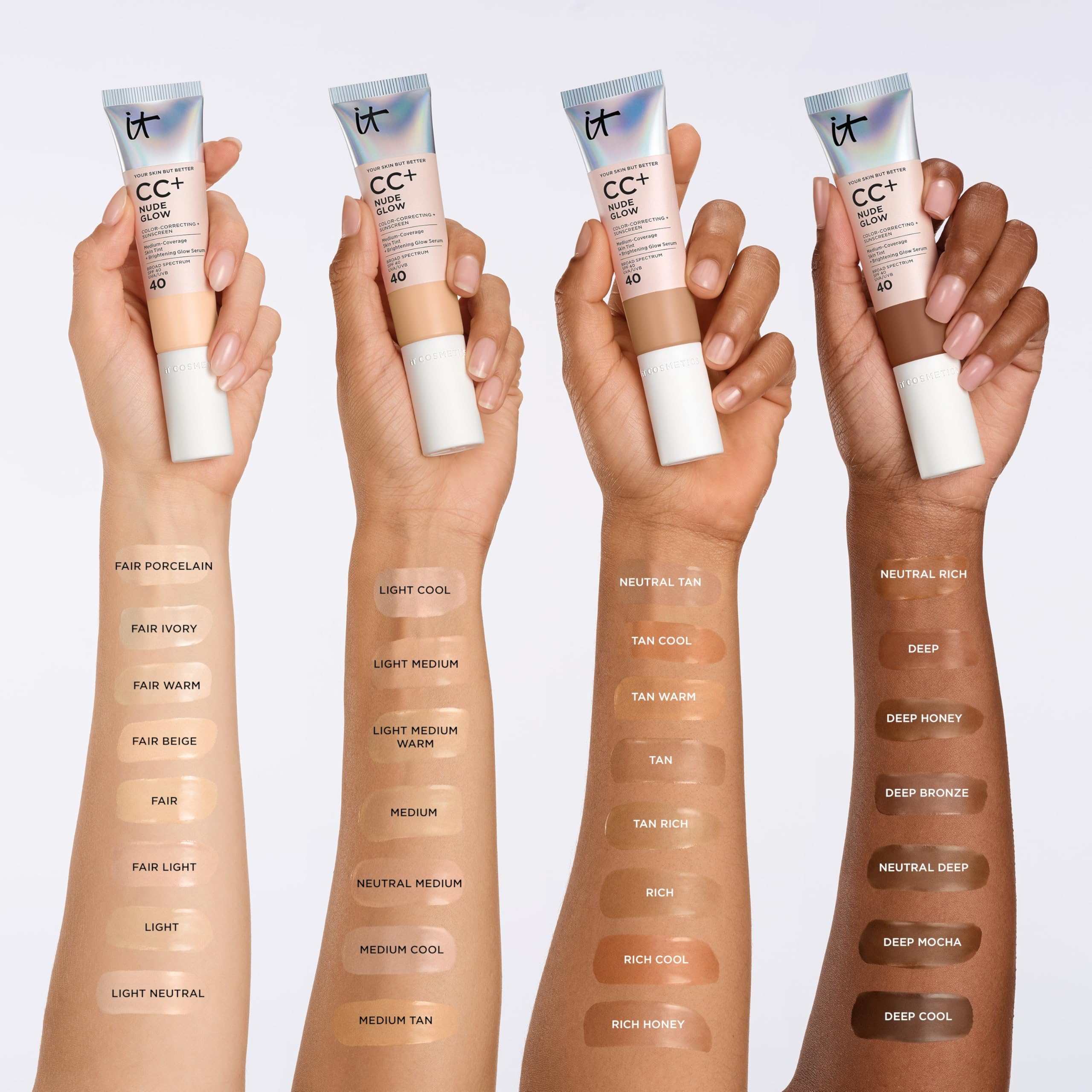 IT Cosmetics CC+ Nude Glow glow finish on skin looks natural and healthy.
