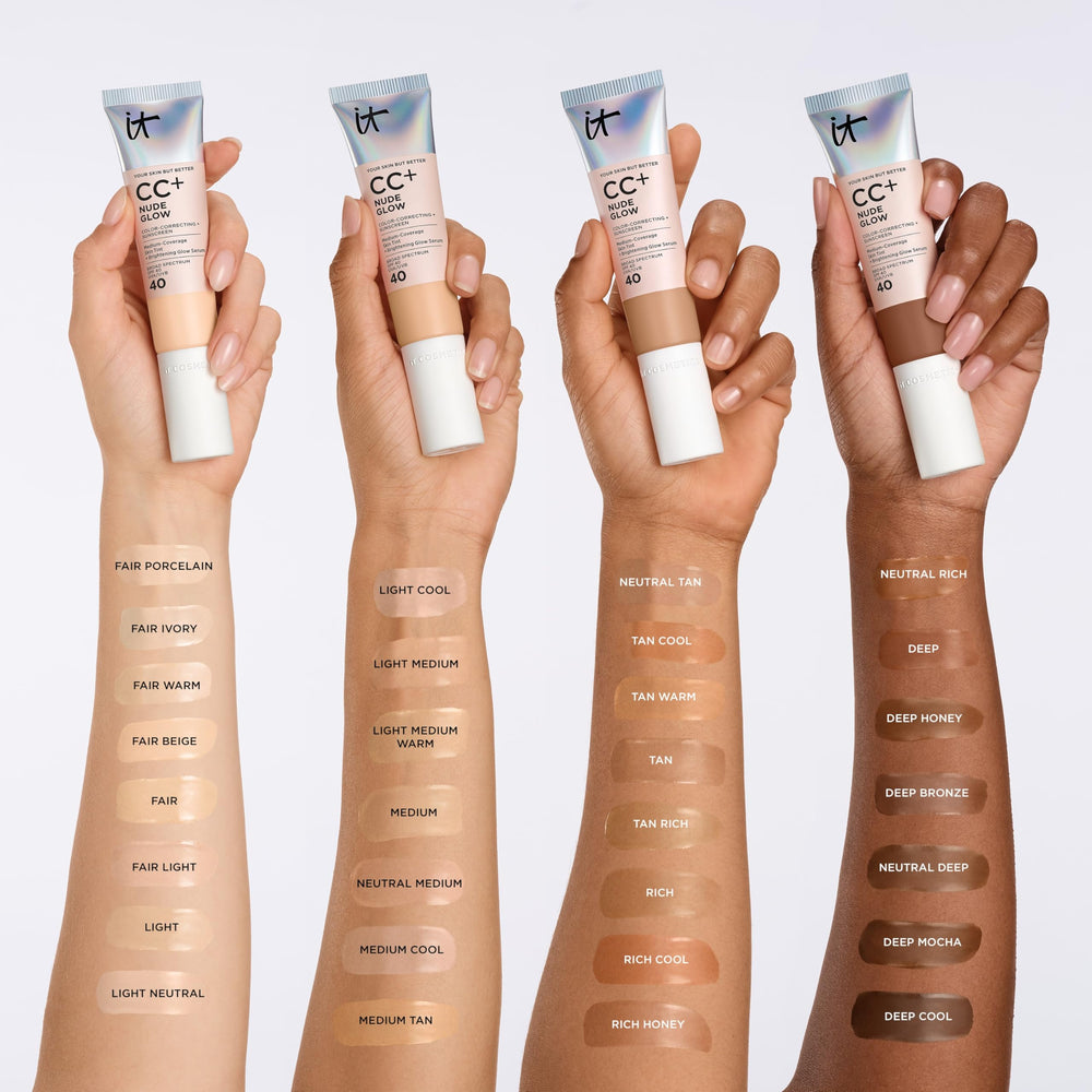 IT Cosmetics CC+ Nude Glow glow finish on skin looks natural and healthy.
