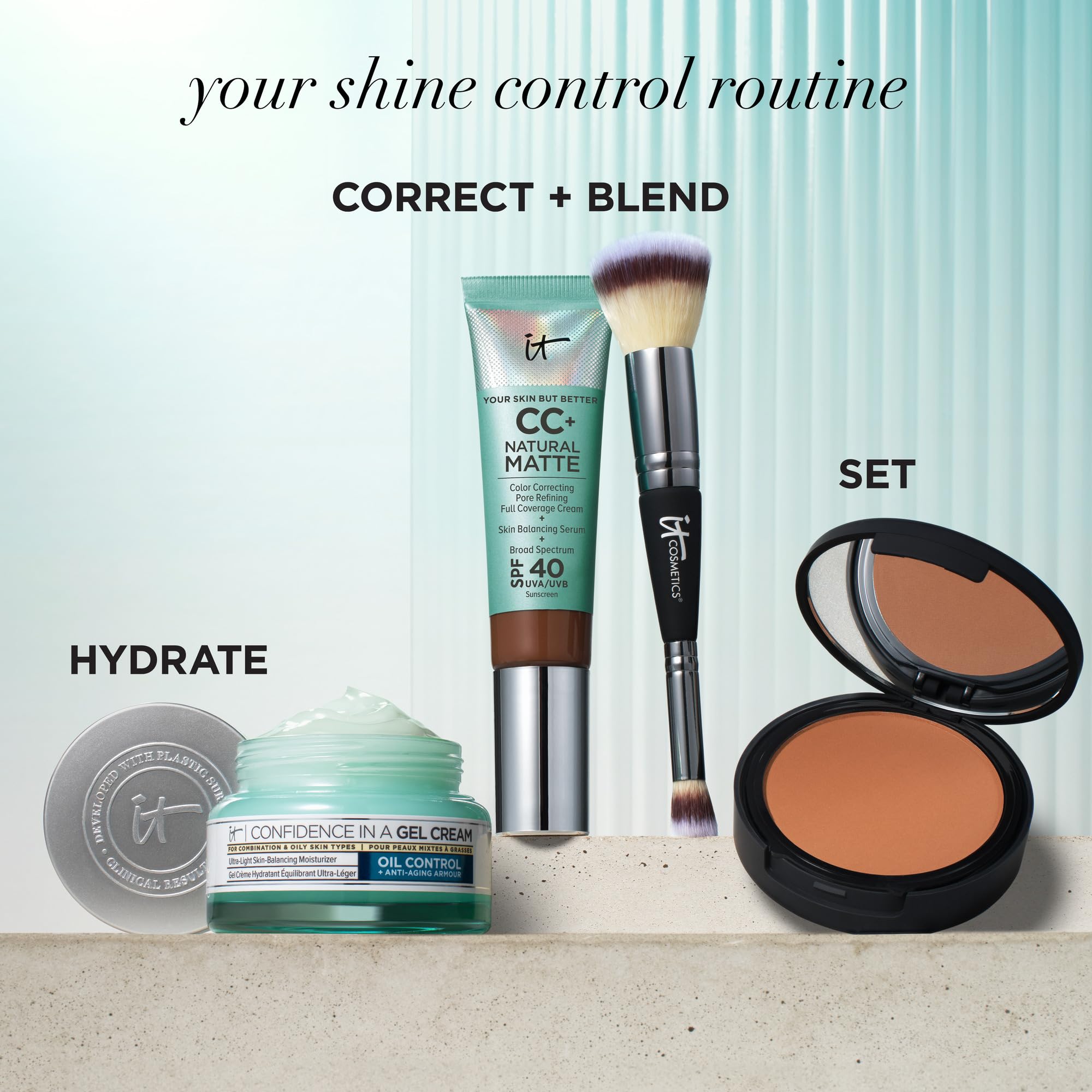 IT Cosmetics CC+ Natural Matte application-brush shows how to build coverage